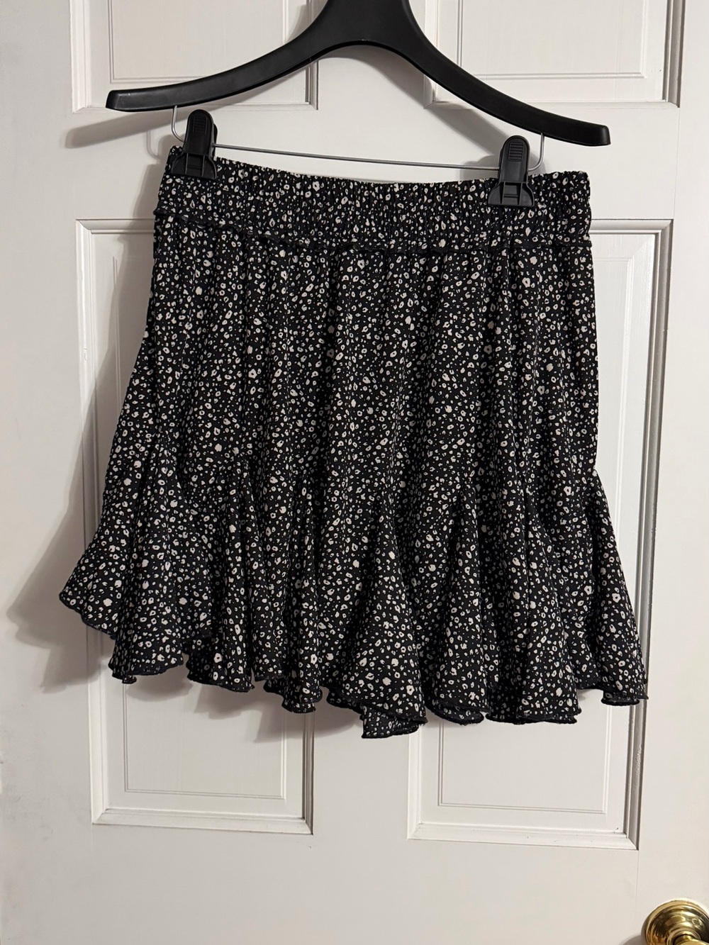 ODDY Black Mini Skirt with White Floral Print and Ruffle Hem